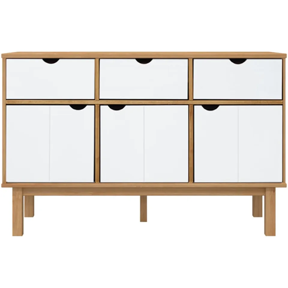vidaXL Dressoir OTTA 114x43x73,5 cm massief grenenhout bruin en wit
