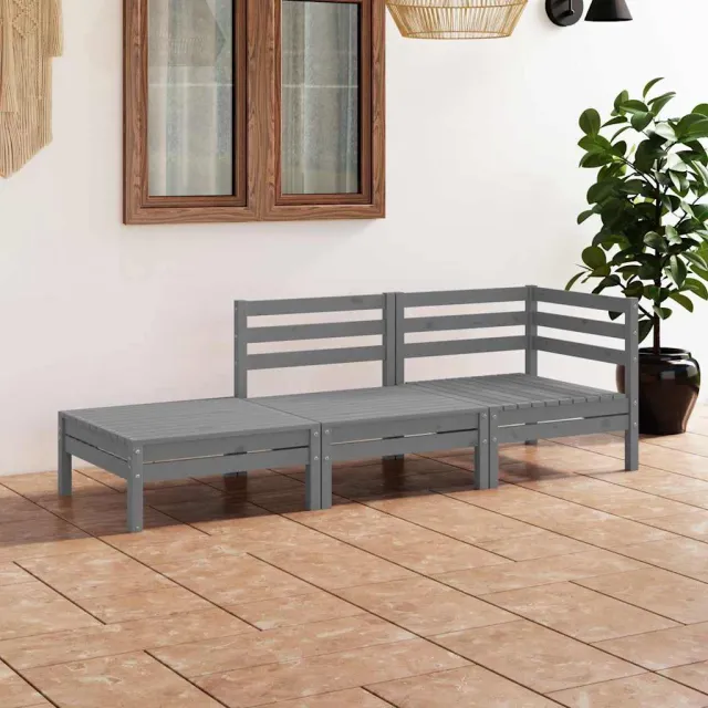 vidaXL 3-delige Loungeset massief grenenhout grijs, foto 2