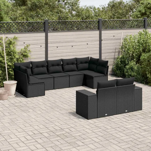vidaXL 9-delige Loungeset met kussens poly rattan zwart, foto 2