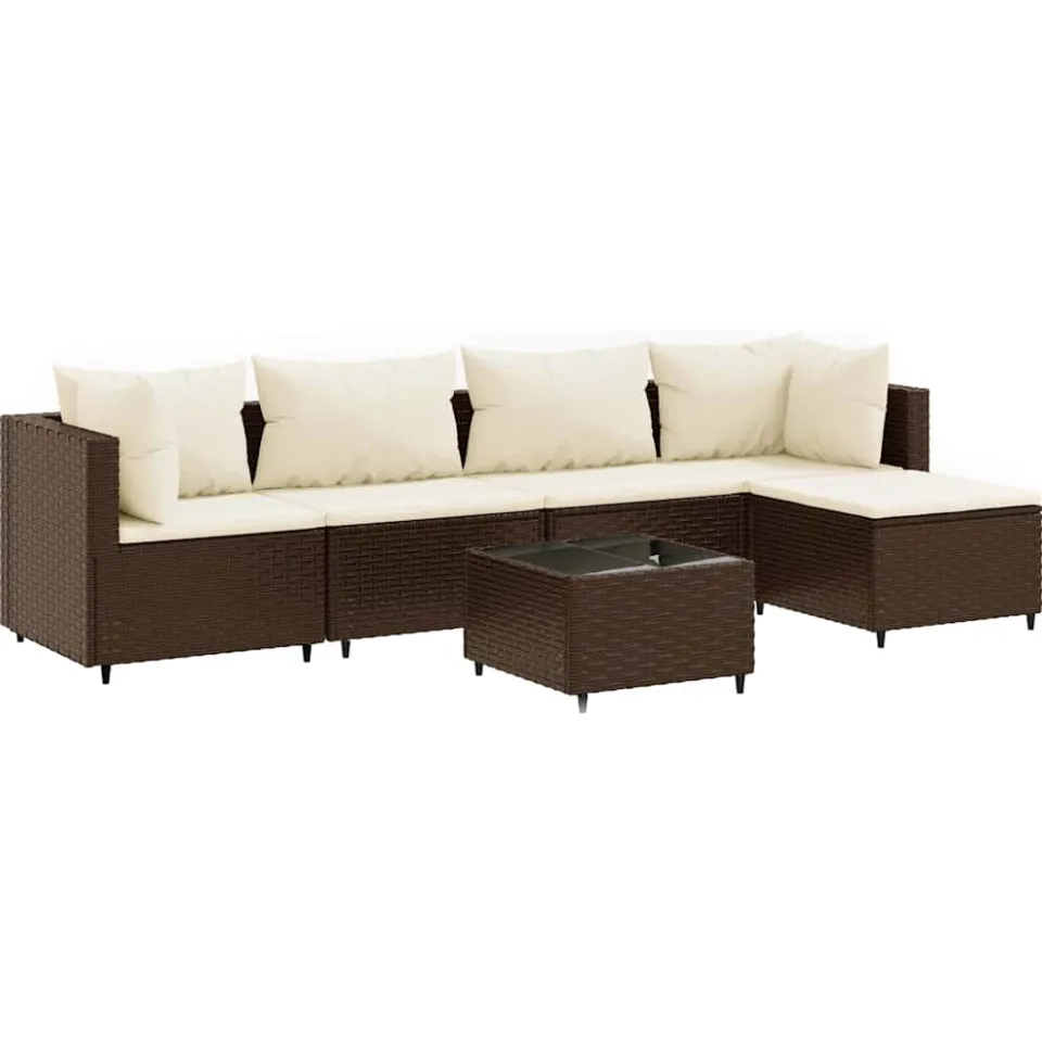 vidaXL 6-delige Loungeset met kussens poly rattan bruin, foto 3