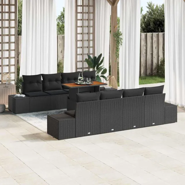 vidaXL Tuin Sofa Set 9 st Zwart Poly riet, foto 2