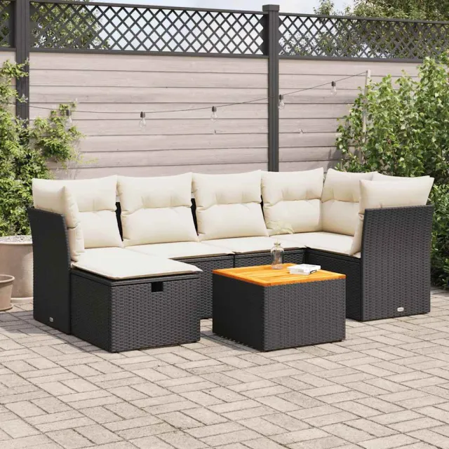 vidaXL 7-delige Loungeset met kussens poly rattan zwart, foto 2
