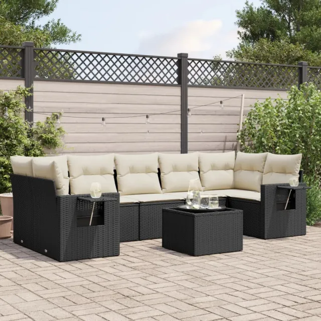 vidaXL 8-delige Loungeset met kussens poly rattan zwart, foto 2
