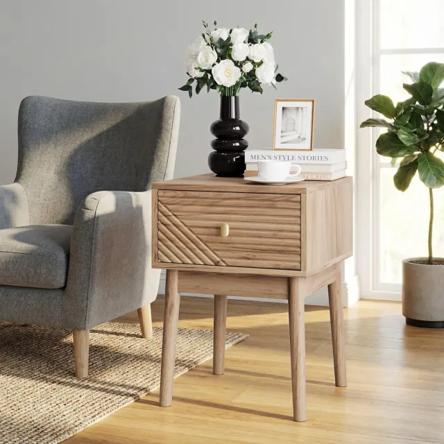 VVBV Nachtkastje 40x40x55 cm – Opbergruimte en Lades – Mid-Century – Modern Design – Massief Hout – Waterbestendig – Voor Slaapkamer – Eiken Oak