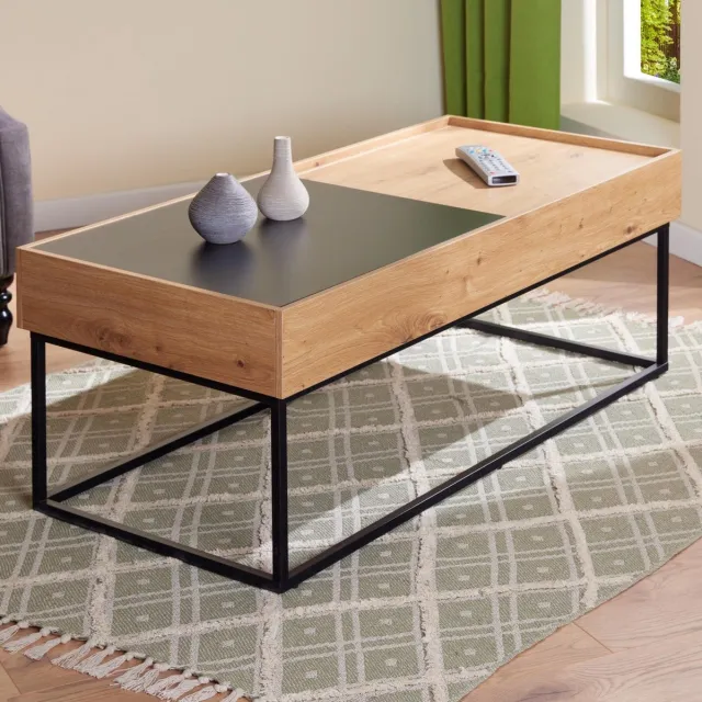 Interlink SAS Salontafel Filora | 110 x 50 x 40 cm | 2 Opbergvakken | Kleur: Eikenhout - Interlink - Rechthoekige salontafels - Bruin - Spaanplaat - Rechthoekige salontafels
