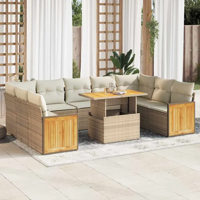 vidaXL 10-delige Loungeset met kussens poly rattan acacia beige, foto 2