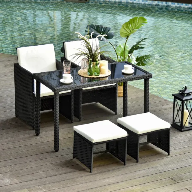 REDOM 11-Delige Tuinset - Met Tafel, Stoelen En Hockers - Voor Binnen En Buiten - Metaal - Zwart