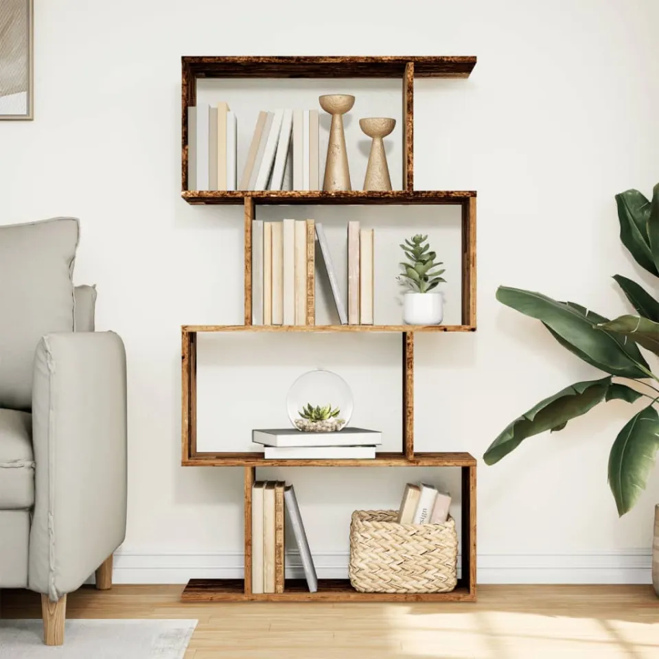 vidaXL Kamerscherm / boekenkast 4-laags 70x24x129 cm hout oud hout bruin, foto 2