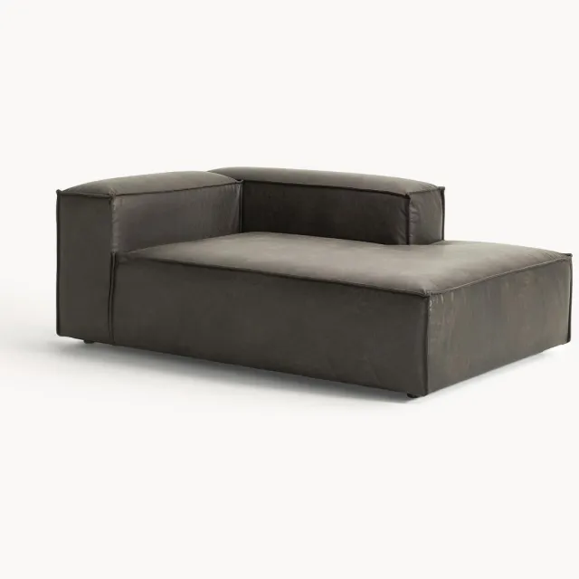 Westwing Collection Leren hoek chaise longue module Lennon Taupe
