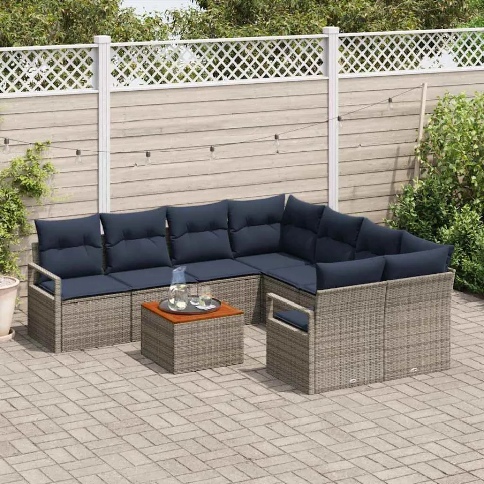 vidaXL Tuinbankenset 9 st Grijs poly rattan, foto 3