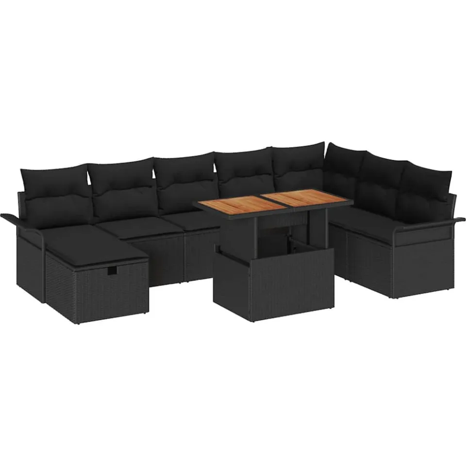 vidaXL Tuinbankenset 9 st Zwart poly rattan