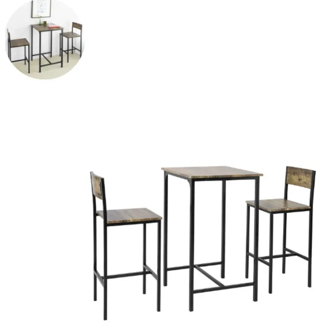 GranMaison Bartafel keuken - Bartafel Set - Barkruk - Barstoel - Keukenstoel - Voetsteun - Zwart Bruin + Zwart