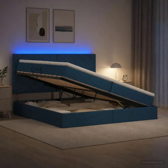 vidaXL LED Opslagbed met Matras Blauw 200 x 200 cm Stof