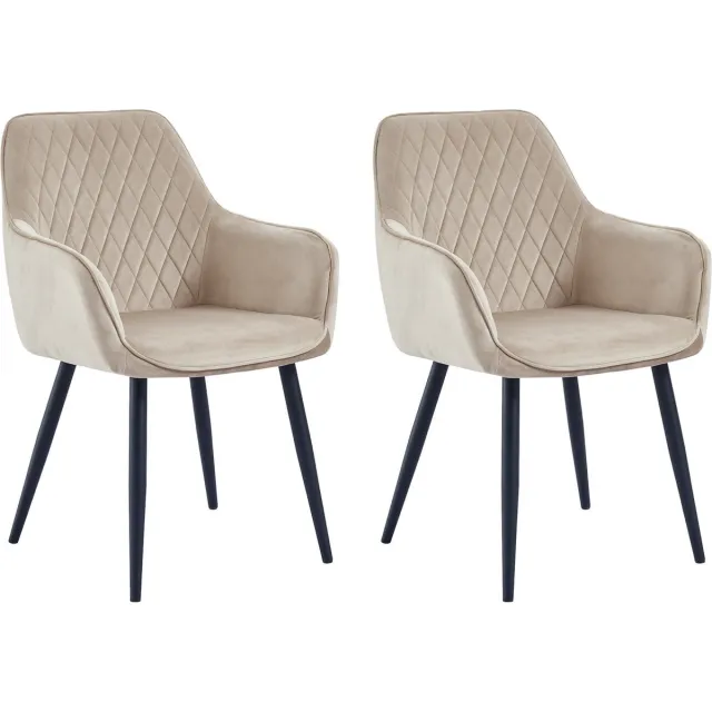 Swiss Homess Swiss Homes® | Luxe Vento Eetkamerstoelen | Capuccino (Beige) - Set van 2 | Met armleuning - Fluweel - Velvet stoel - Eetkamerstoel - Kuipstoel - Industriële - Woonkamerstoelen | Nieuw Collectie! Capuccino(Beige)