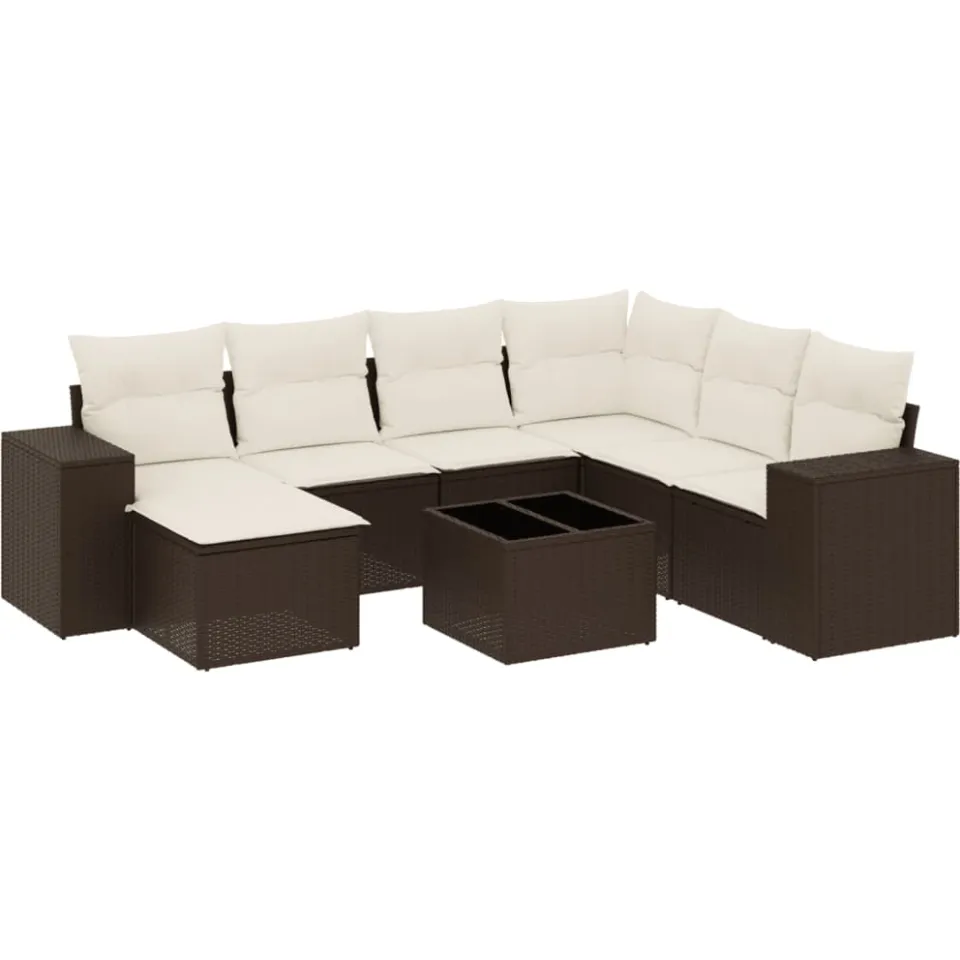 vidaXL 8-delige Loungeset met kussens poly rattan bruin, foto 3