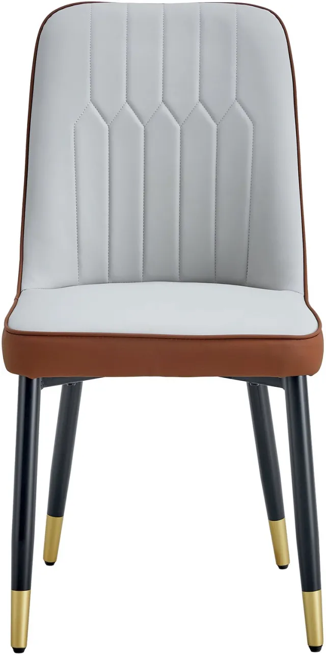 SONNENH Eetkamerstoelen set van 2 - Lichtgrijs en bruin kunstleer - Zwarte metalen poten met gouden accenten Lichtgrijs en bruin met zwart-goudkleurige poten