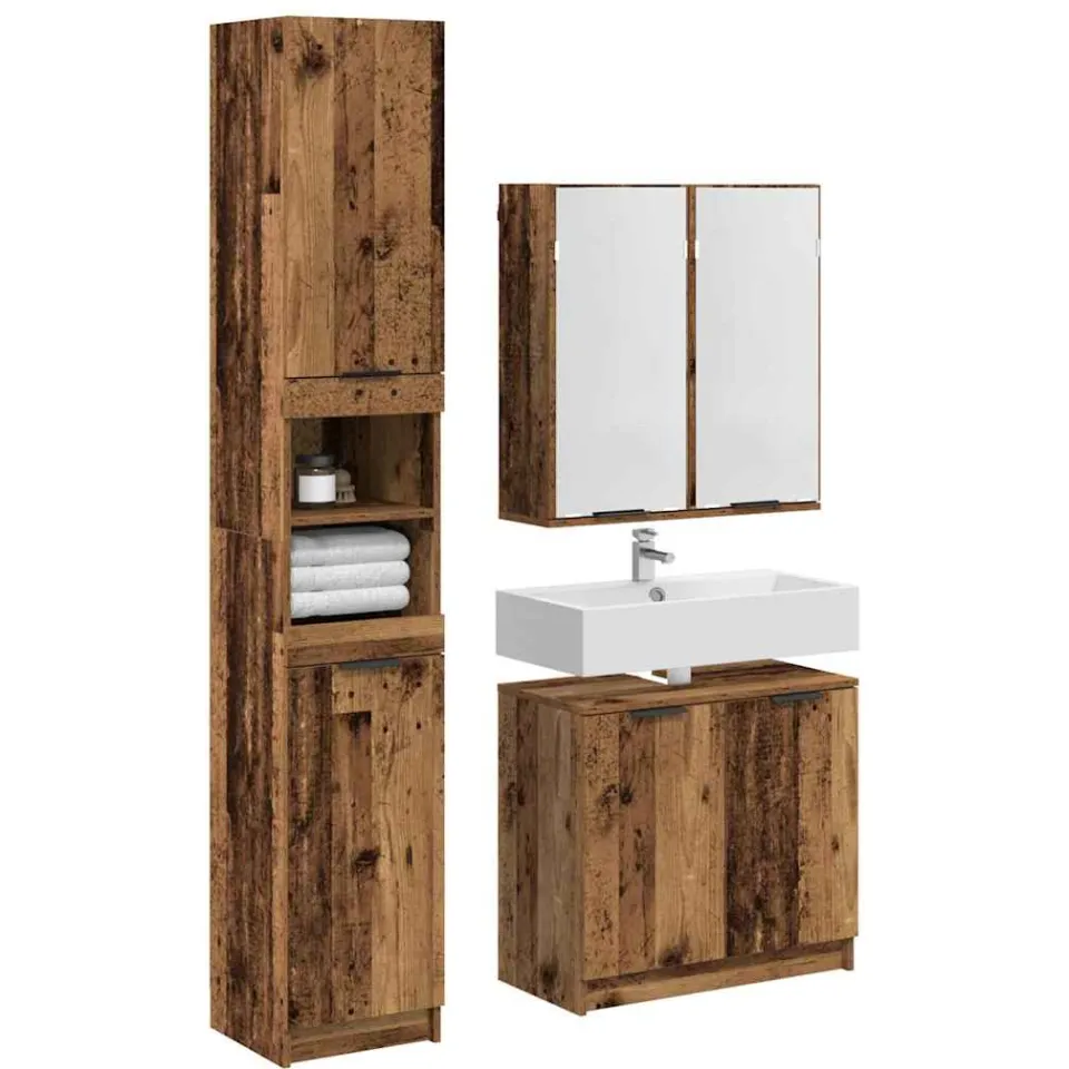 vidaXL Badkamerkastenset 3 st Oud Hout Bewerkt hout Bruin