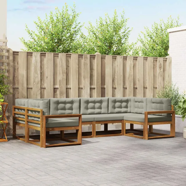 vidaXL Buiten bankenset 6 st 6-zits Naturel en lichtgrijs