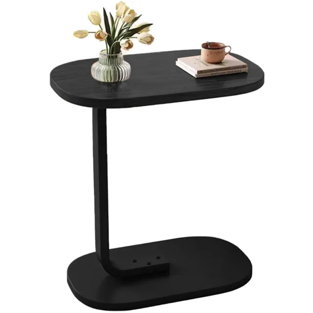 STILVORA Bijzettafels – Bijzettafel Met Metaalframe, C-Vormige Sidetable Voor Bank, Handig Voor Snacks En Koffie – Hout + Metaal – Zwart (Ovaal)
