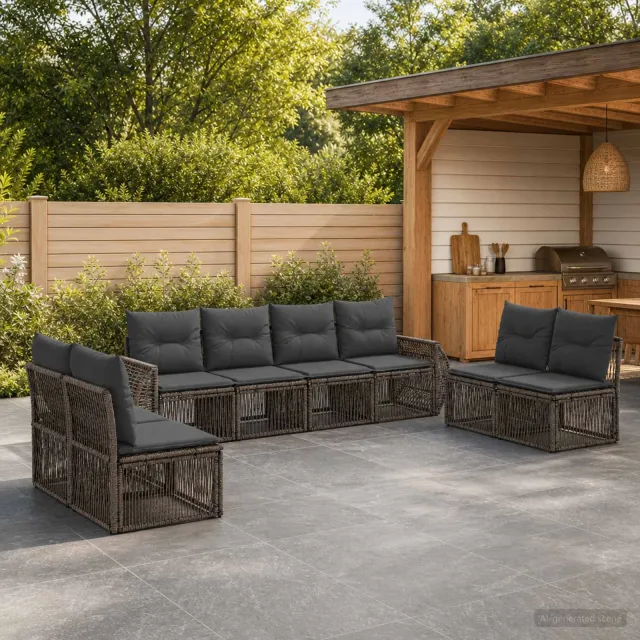 vidaXL Tuinbankenset 8 st 8-zits Grijs en Donkergrijs poly rattan, foto 2