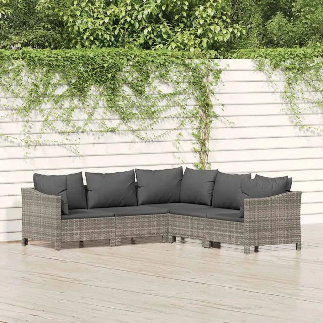 vidaXL 5-delige Loungeset met kussens poly rattan grijs, foto 2