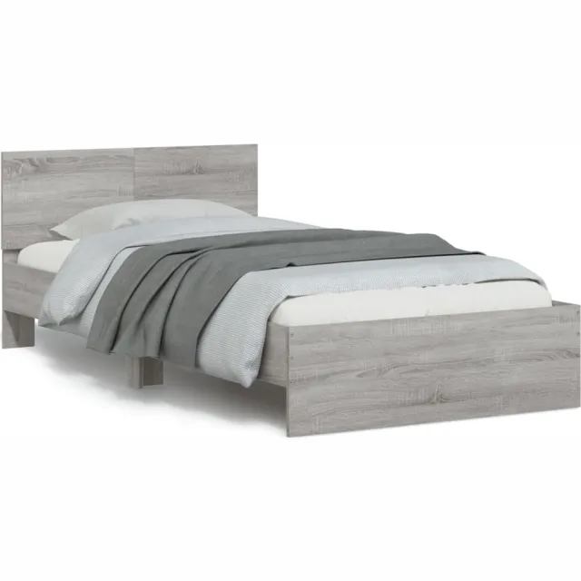 vidaXL Bedframe met hoofdbord en LED grijs sonoma eiken 100x200 cm