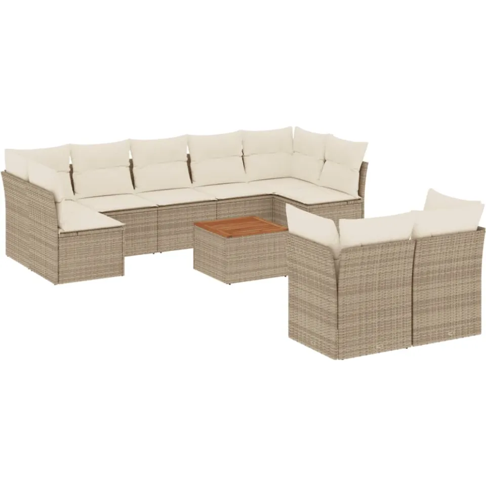 vidaXL 10-delige Loungeset met kussens poly rattan beige
