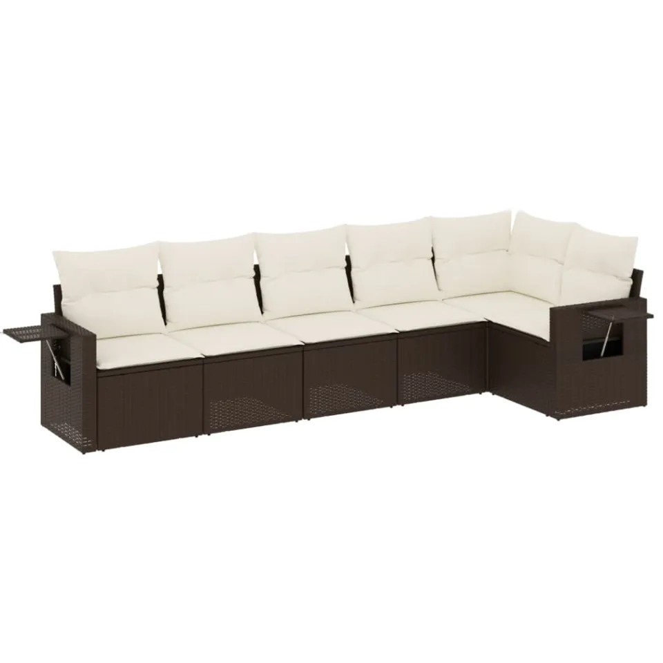 vidaXL 6-delige Loungeset met kussens poly rattan bruin, foto 3