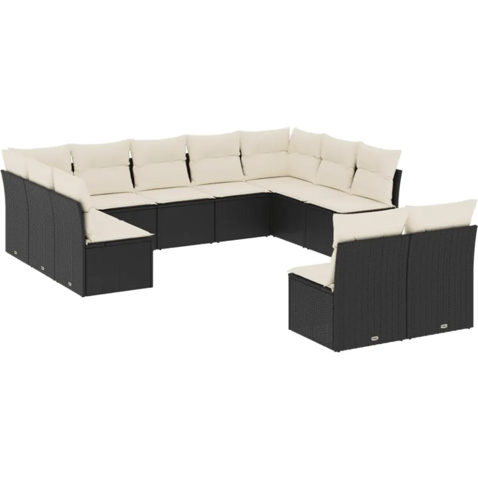 vidaXL 11-delige Loungeset met kussens poly rattan zwart