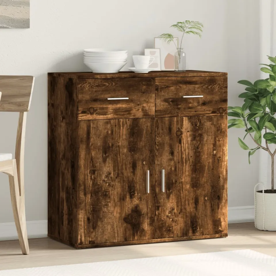 vidaXL Dressoir 79x38x80 cm bewerkt hout gerookt eikenkleurig, foto 2