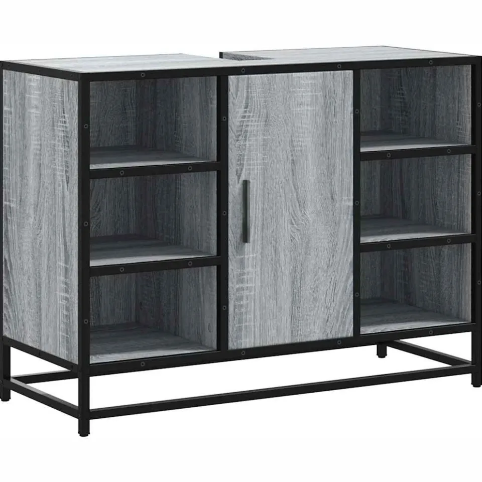 vidaXL Wastafelkast 80x33x60 cm bewerkt hout grijs sonoma eikenkleurig, foto 3