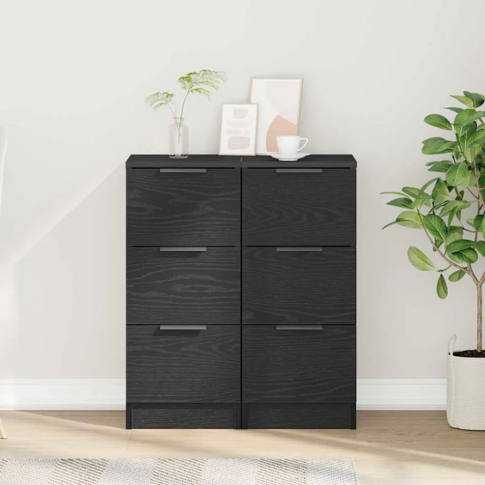 vidaXL Dressoir 2 st Zwart Eiken 30 x 30 x 70 cm Bewerkt hout, foto 4
