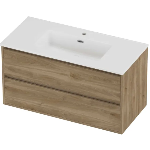 Proline Tribute Badmeubelset Porselein Elegant 1 Gat 100x46x54 cm Glans Wit Cider Oak Eiken