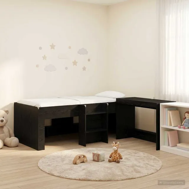 vidaXL Hoge Bed Frame met Bureau voor Kinderen Zwart eiken 90 x 190 cm