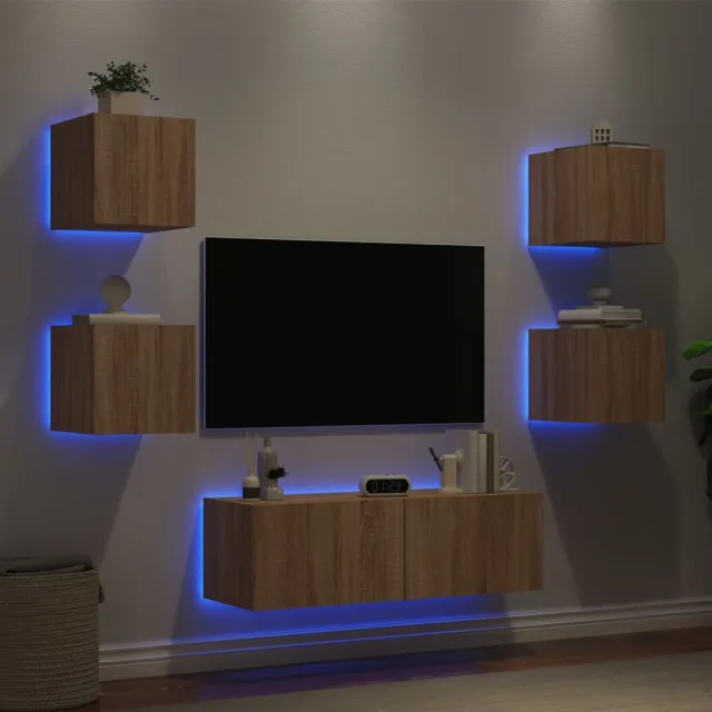 vidaXL 5-delige Tv-wandmeubelset met LED-verlichting sonoma eikenkleur, foto 2