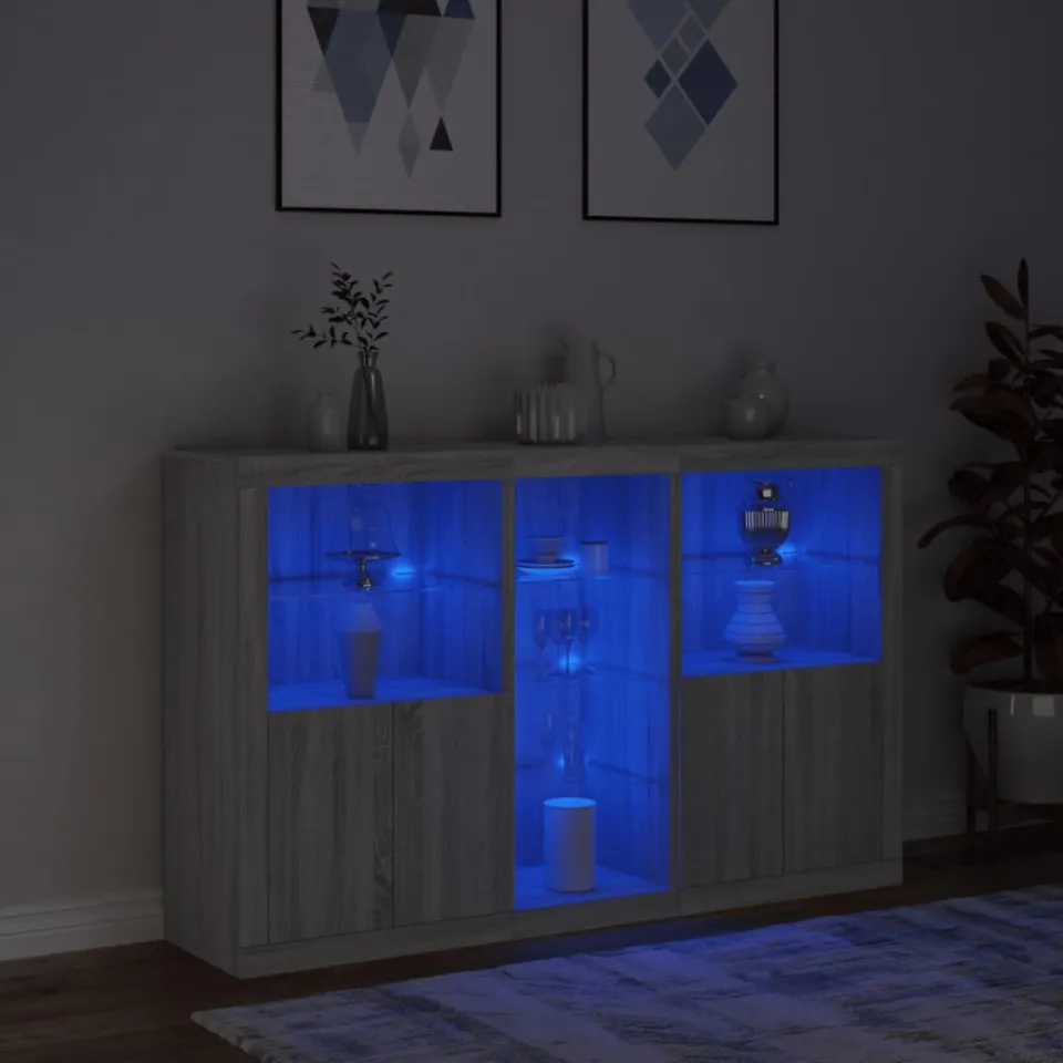 vidaXL Dressoir met LED-verlichting 162x37x100 cm grijs sonoma eiken, foto 4