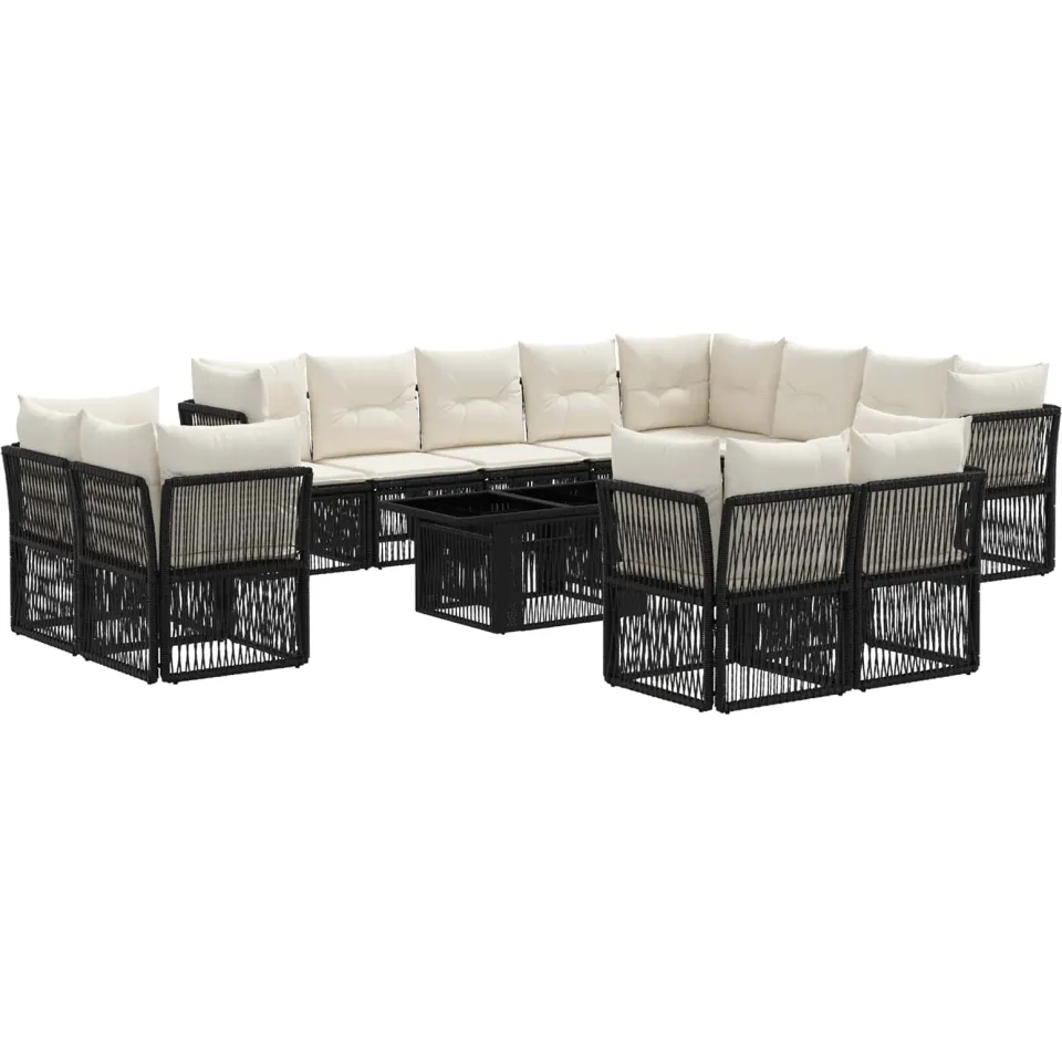 vidaXL Tuinbankenset 13 st poly rattan zwart, foto 3
