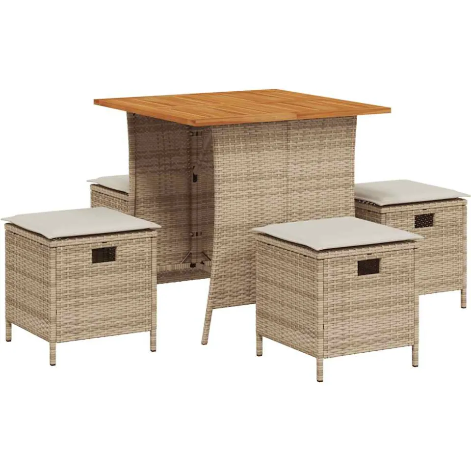 vidaXL 5-delige Tuinset met kussens poly rattan beige, foto 3