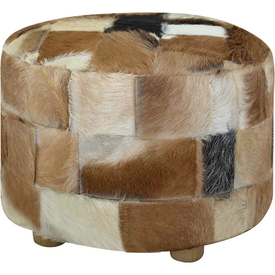 vidaXL Poef rond 50x50x45 cm geitenleer meerkleurig, foto 3
