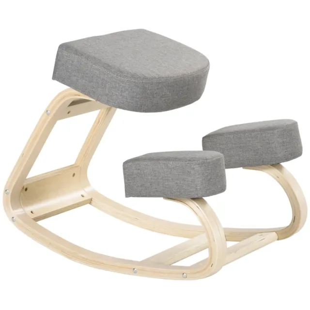 Merax Ergonomische Knieststoel – Houten Kniekruk – Postuur Verbeterende Zitoplossing – 120 kg Draagkracht – Grijs Gray