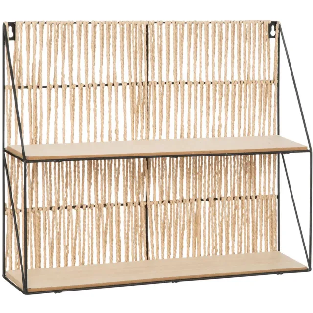 Atmosphera Wandplankje Tatra 2 laags - zwart/beige - metaal/hout/papier - 48 x 12 x 40 cm - muur planken