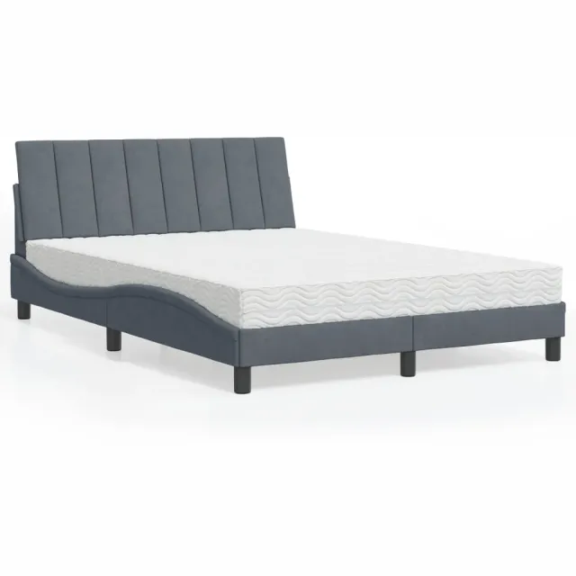 vidaXL Bed met matras "Hanko" fluweel donkergrijs 140x200 cm