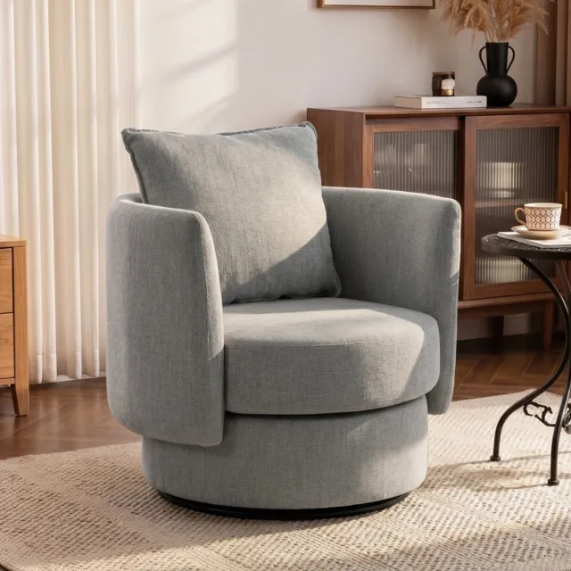 STILVORA Fauteuil 85 x 79 x 84 cm - 360 Graden Draaibaar Met Kussen En Armleuningen - Voor Woonkamer En Slaapkamer - Stof Lichtgrijs Light Gray