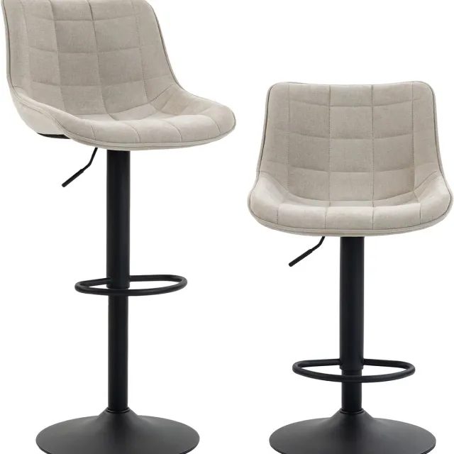ECTEATOY Set van 2 Barstoelen - Keukenstoel - Verstelbaar en Draaibaar - Voor keuke en thuisbar - Crèmewit