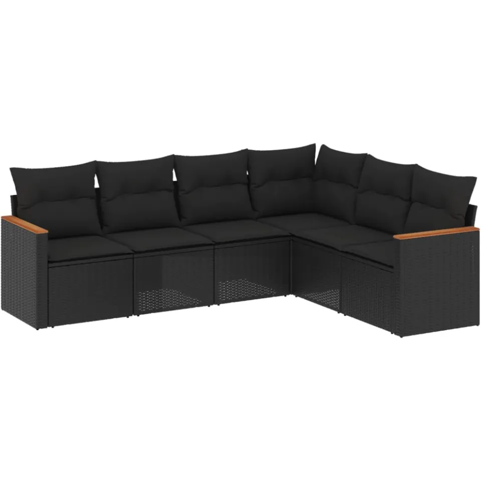 vidaXL 6-delige Loungeset met kussens poly rattan zwart, foto 3