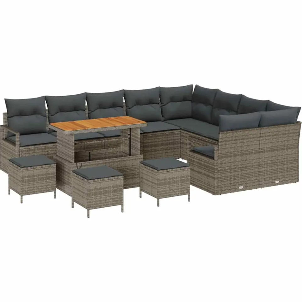 vidaXL Tuinbankenset 13 st Grijs poly rattan, foto 4