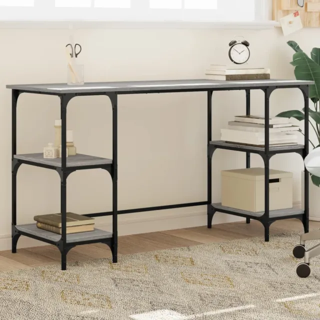 vidaXL Bureau 140x50x75 cm metaal en bewerkt hout grijs sonoma eiken, foto 2