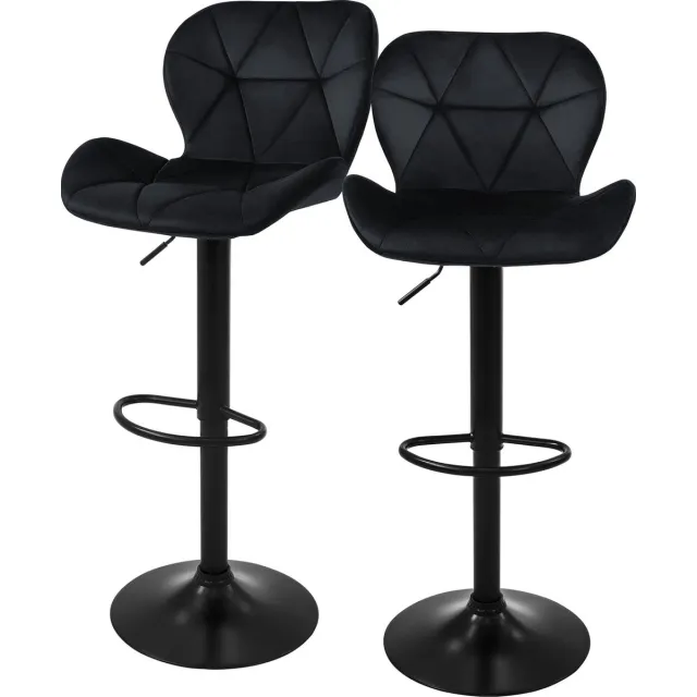 ml-design barkruk set van 2, fluwelen bekleding, zwart, gestoffeerde barkruk met rugleuning en voetensteun, baliekruk in hoogte verstelbaar 63-83cm, 360° draaibaar, bistrostoel draaistoel barstoelen