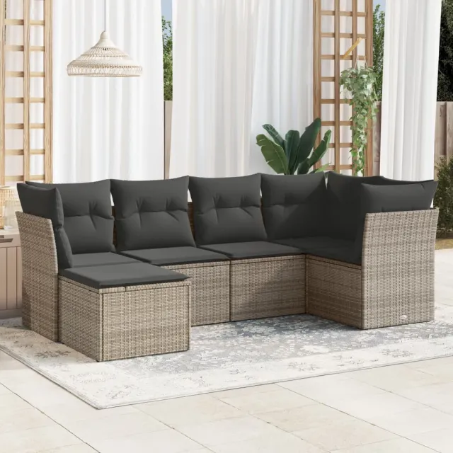 vidaXL 6-delige Loungeset met kussens poly rattan grijs, foto 2