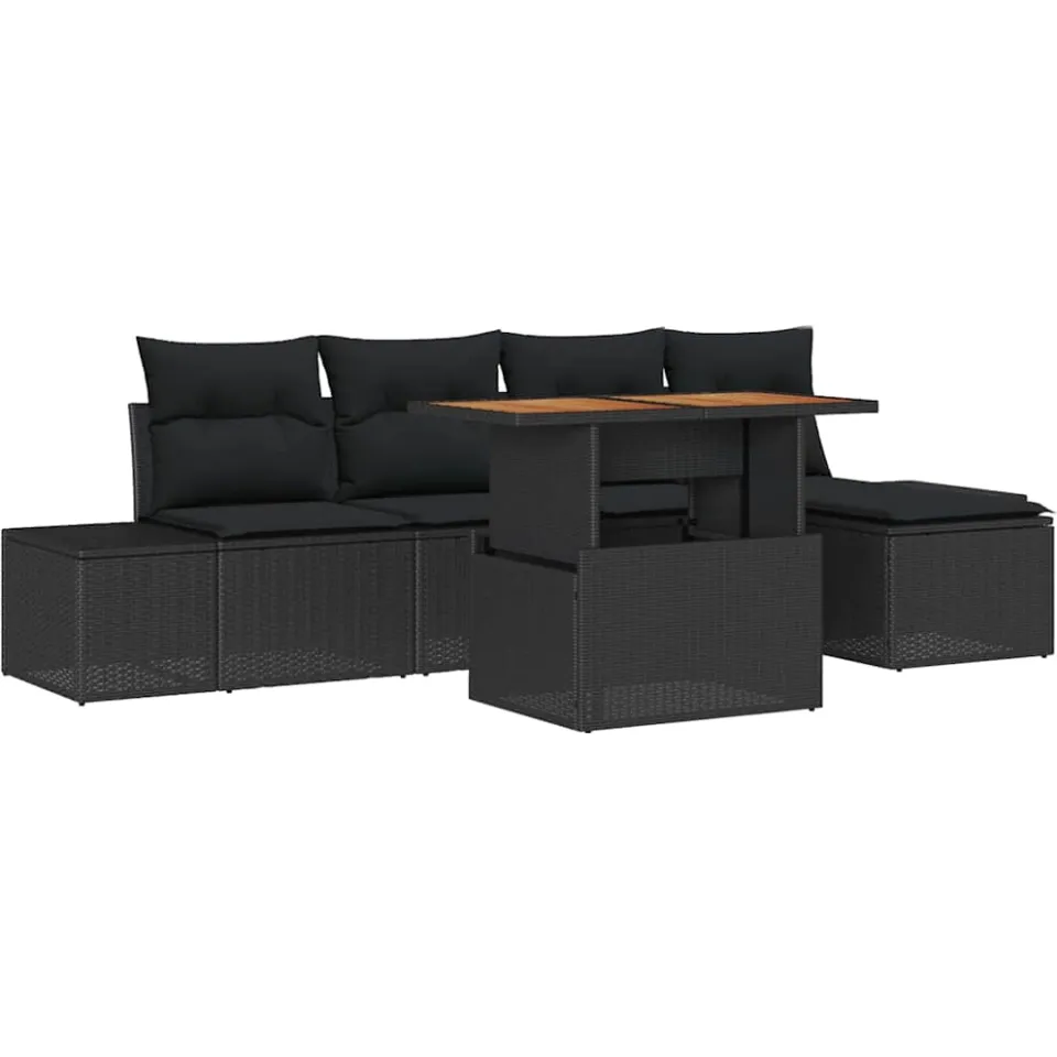 vidaXL Tuinbankenset 6 st Zwart poly rattan